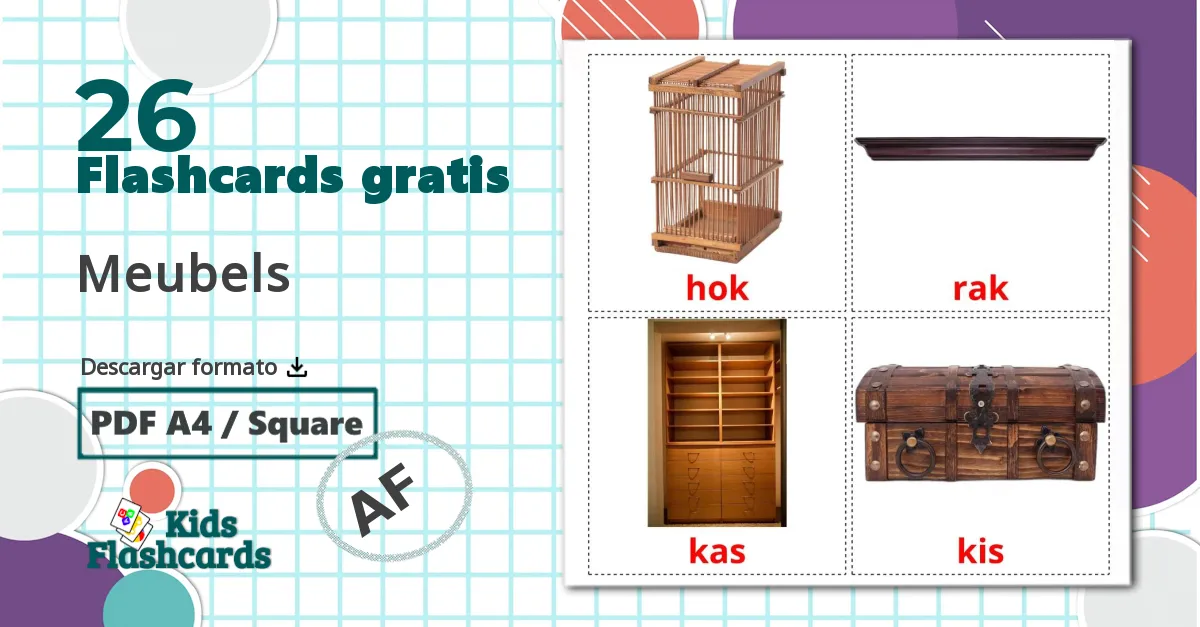 Muebles - tarjetas de vocabulario en afrikáans