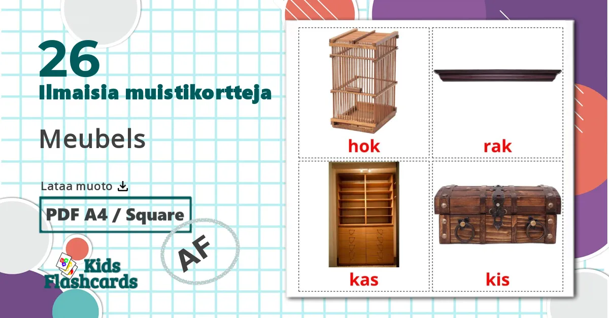 Huonekalut - afrikaans sanastokortit