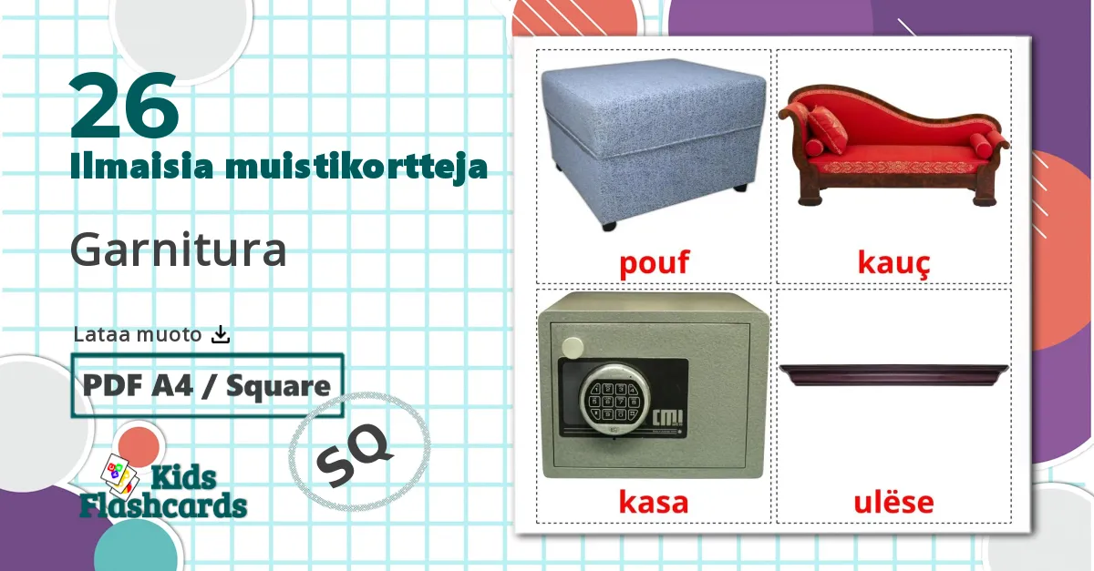 26 Huonekalut lasten kuvakortit