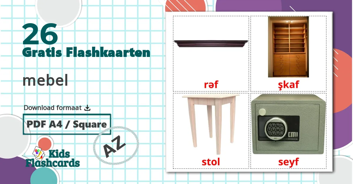 Meubels - azerbeidzjaanse woordenschatkaarten