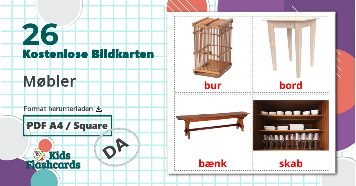 26 Bildkarten für Møbler