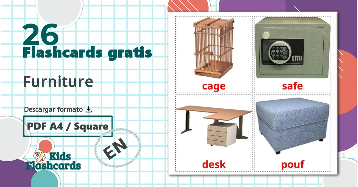 26 tarjetas didacticas de Furniture