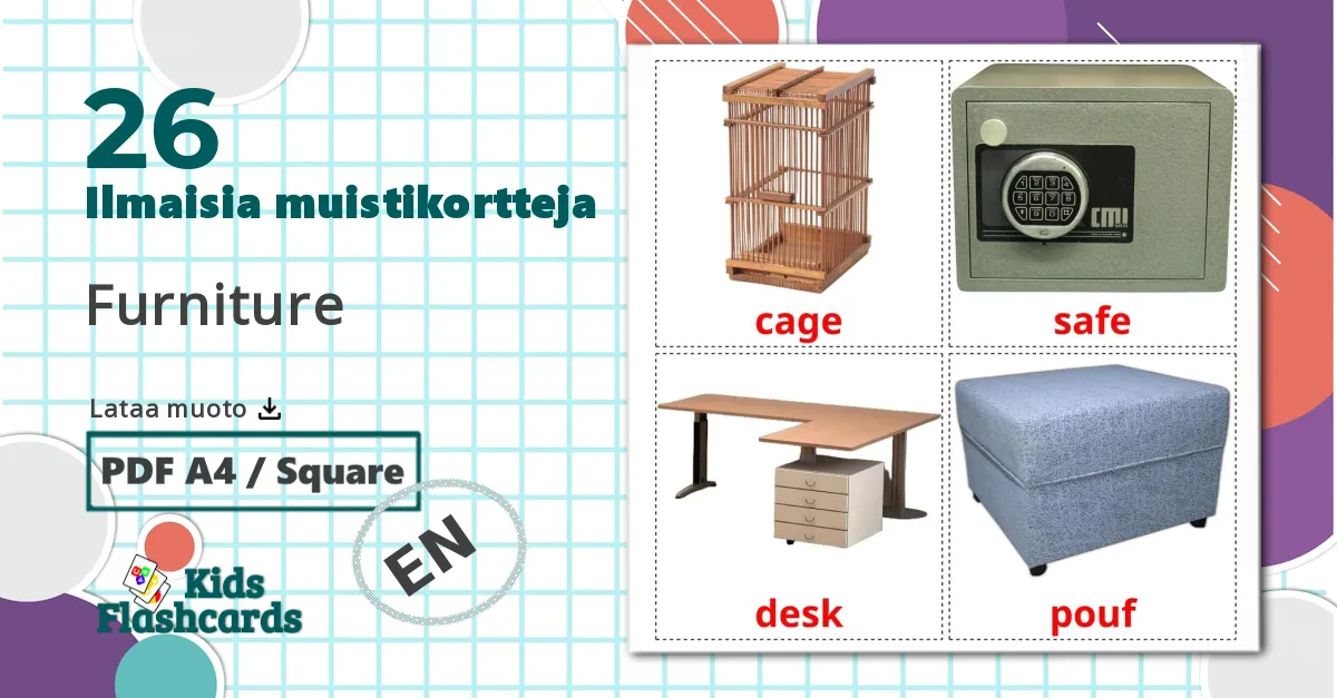 26 Furniture lasten kuvakortit