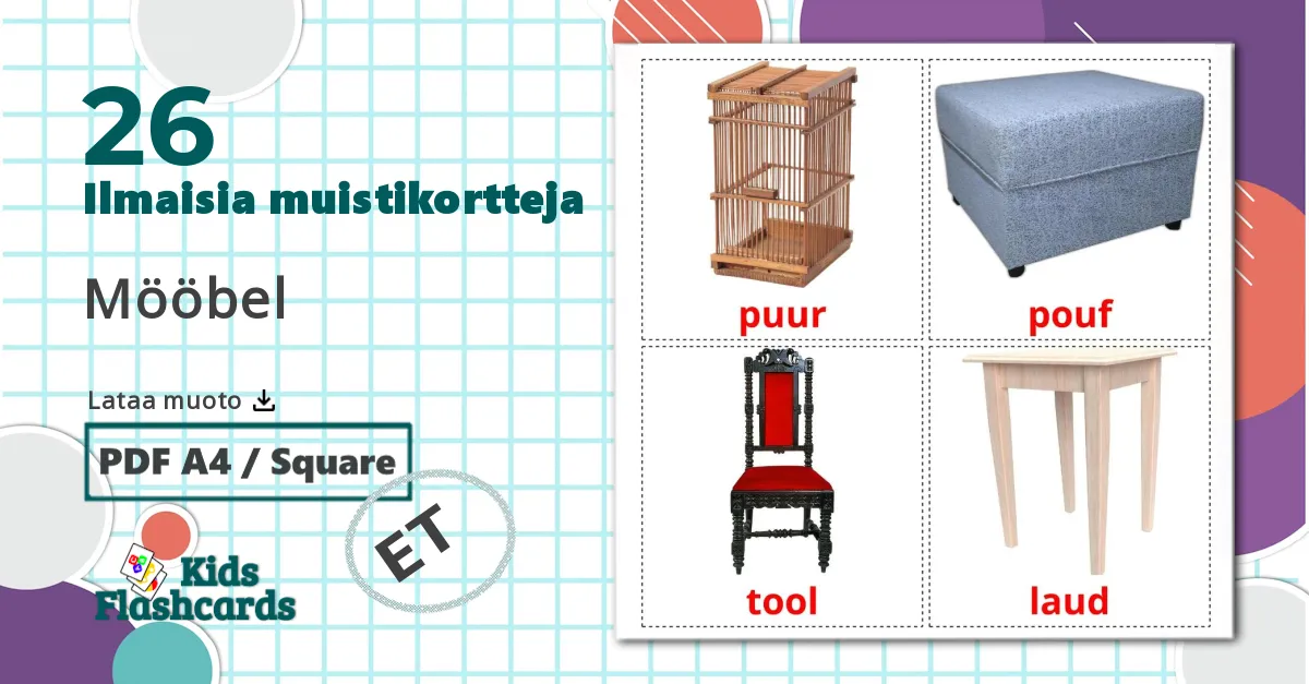 26 Mööbel lasten kuvakortit