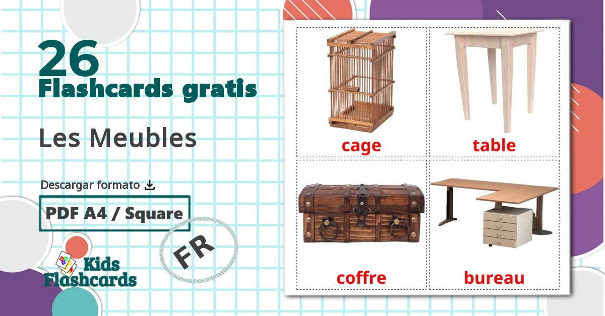 26 tarjetas didacticas de Les Meubles