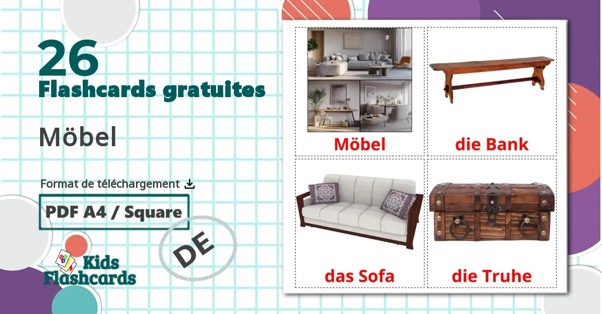 Les Meubles  - cartes de vocabulaire allemand