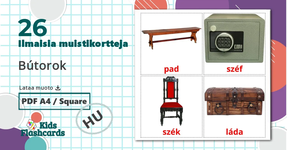26 Bútorok lasten kuvakortit
