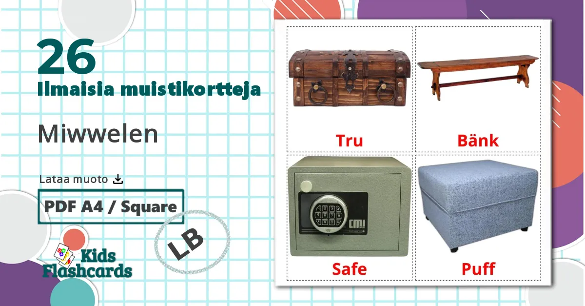 26 Miwwelen lasten kuvakortit