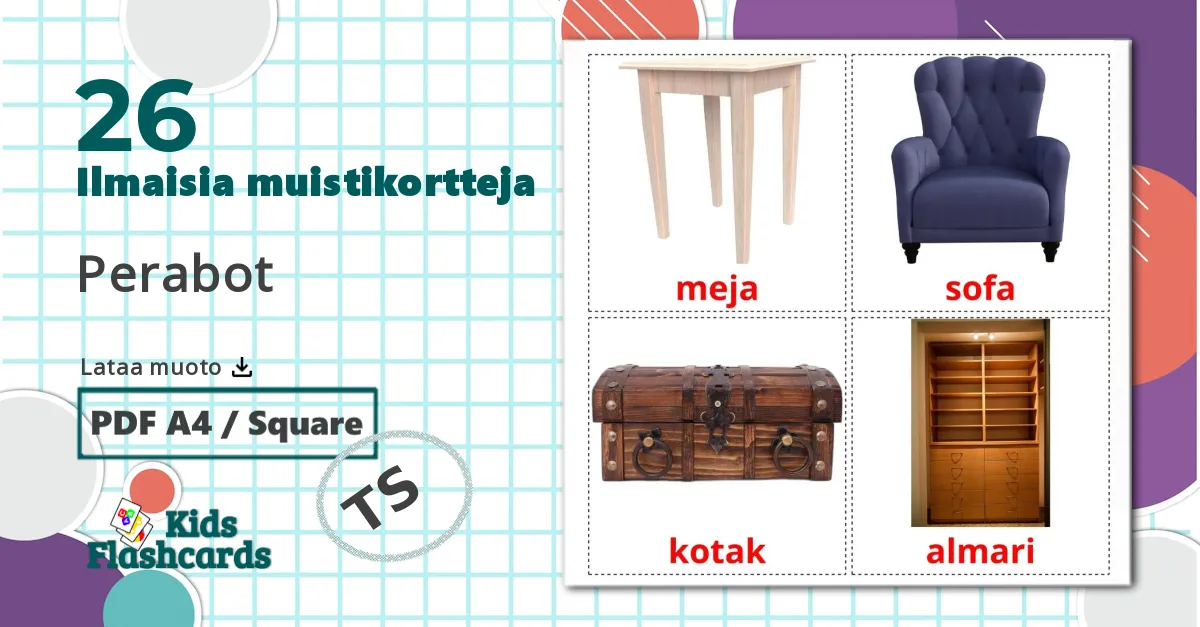 26 Perabot lasten kuvakortit