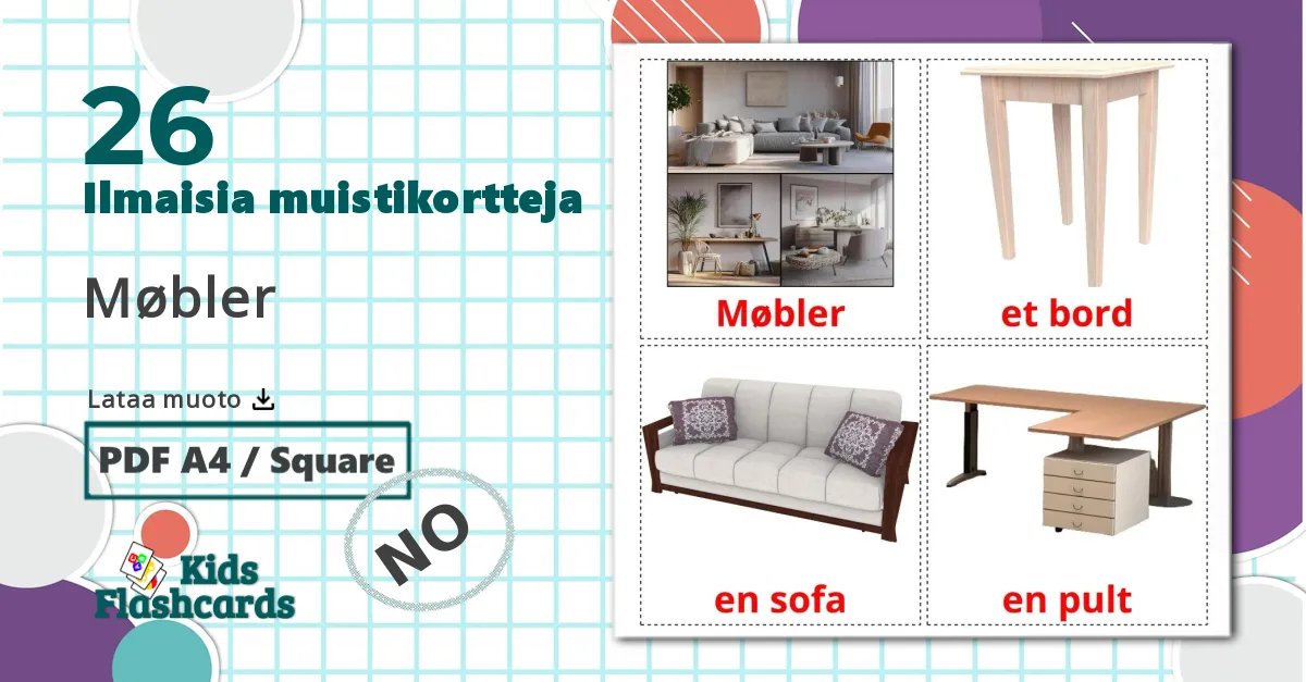 26 Møbler lasten kuvakortit