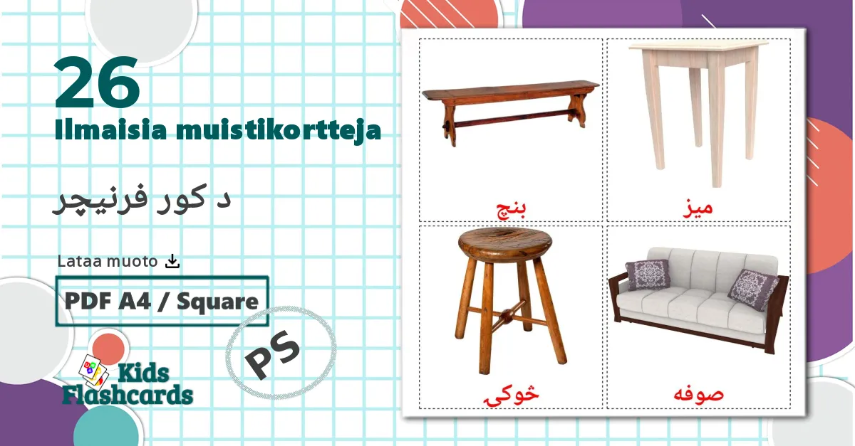 26 Huonekalut lasten kuvakortit