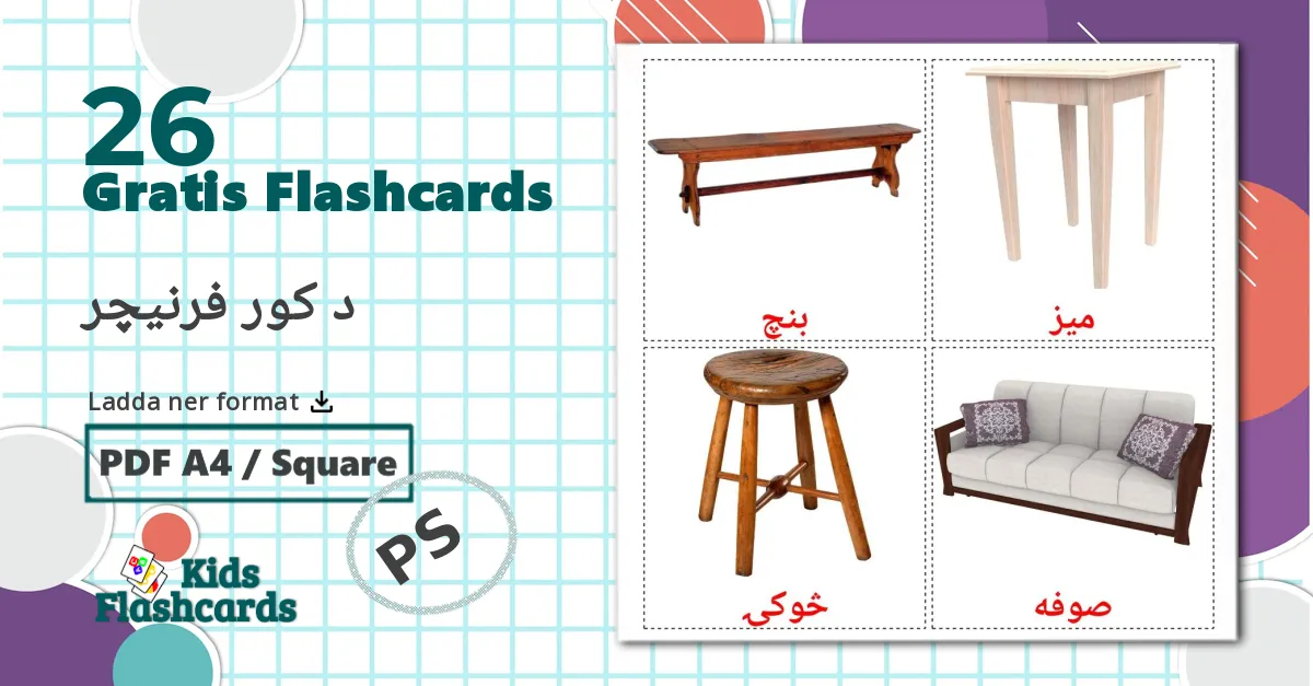 26 Möbler bildkort för barn