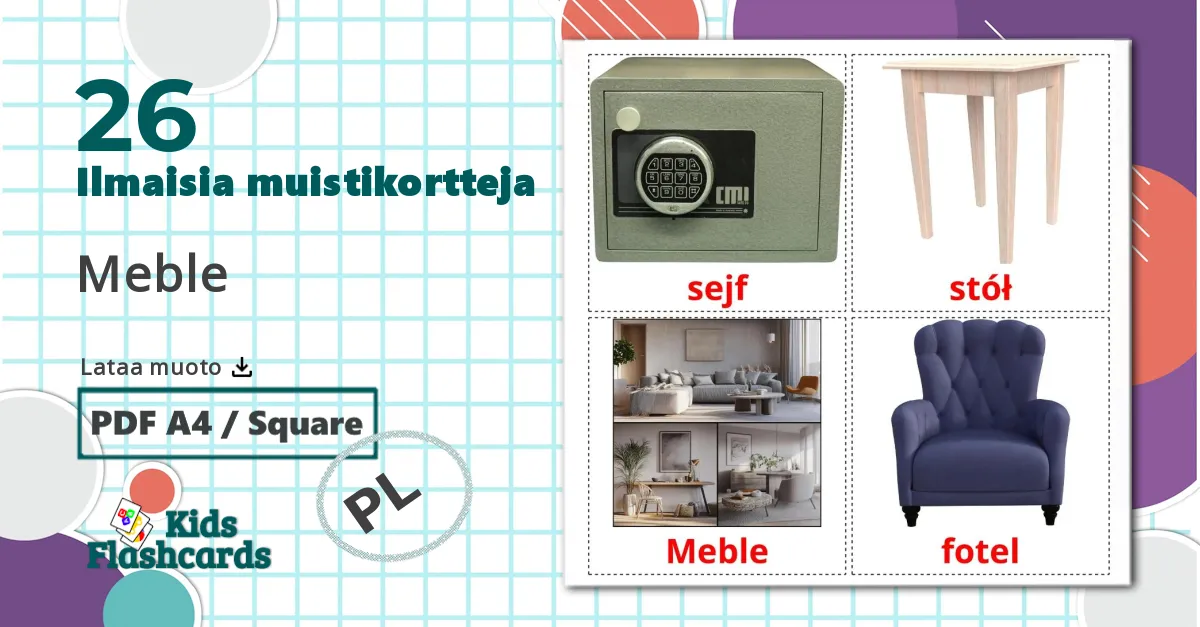 26 Meble lasten kuvakortit