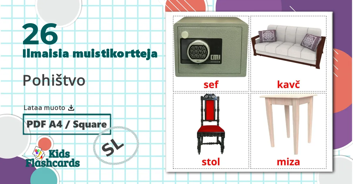 26 Pohištvo lasten kuvakortit
