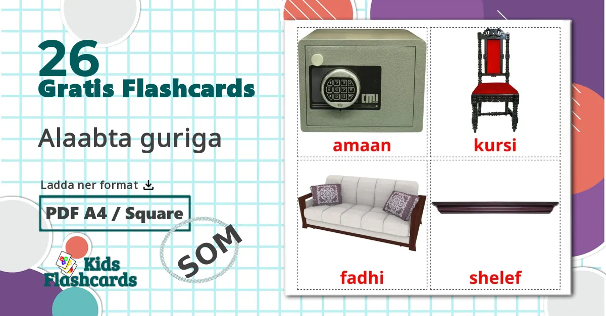 26 Möbler bildkort för barn