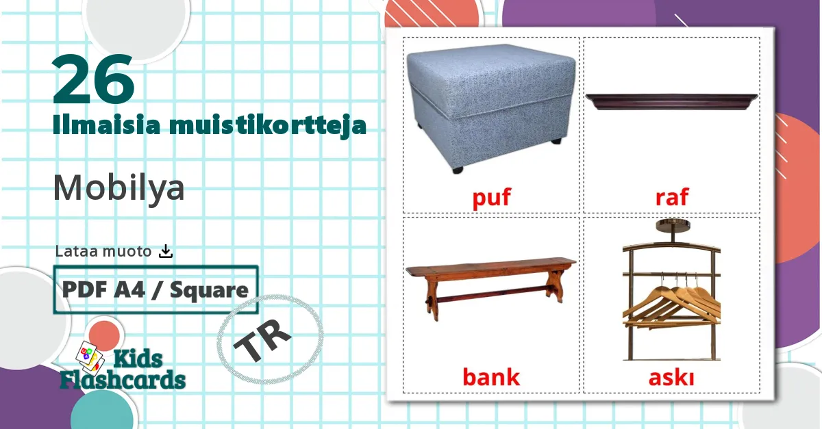 26 Mobilya lasten kuvakortit