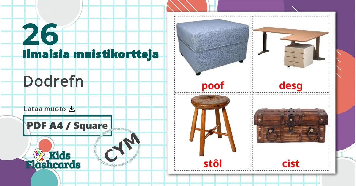 26 Dodrefn lasten kuvakortit