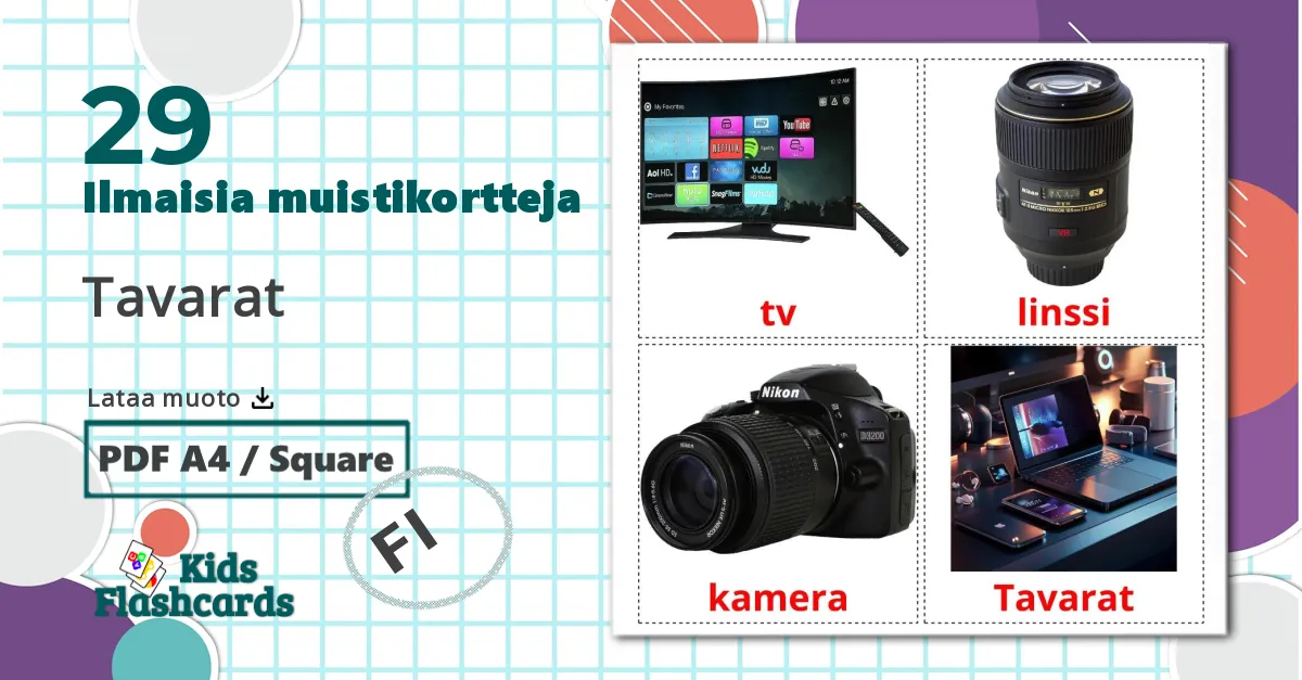 29 Tavarat lasten kuvakortit
