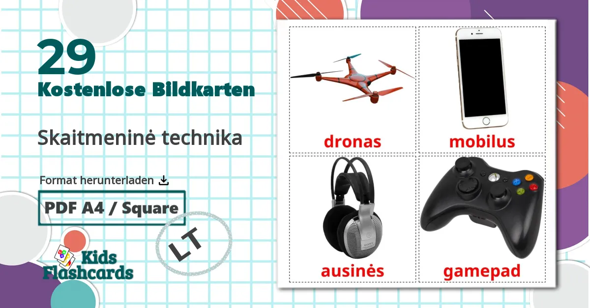 29 Bildkarten für Skaitmeninė technika