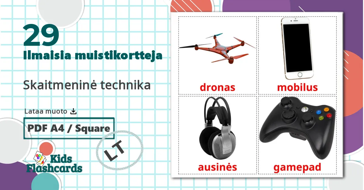 29 Skaitmeninė technika lasten kuvakortit