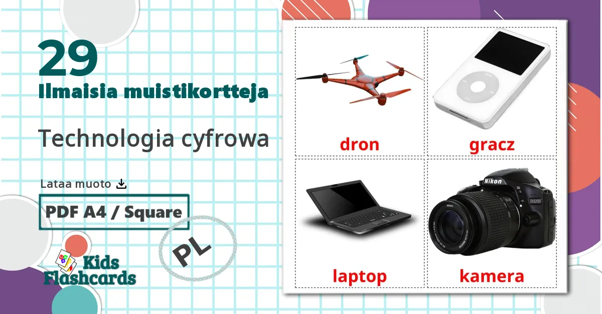 29 Technologia cyfrowa lasten kuvakortit