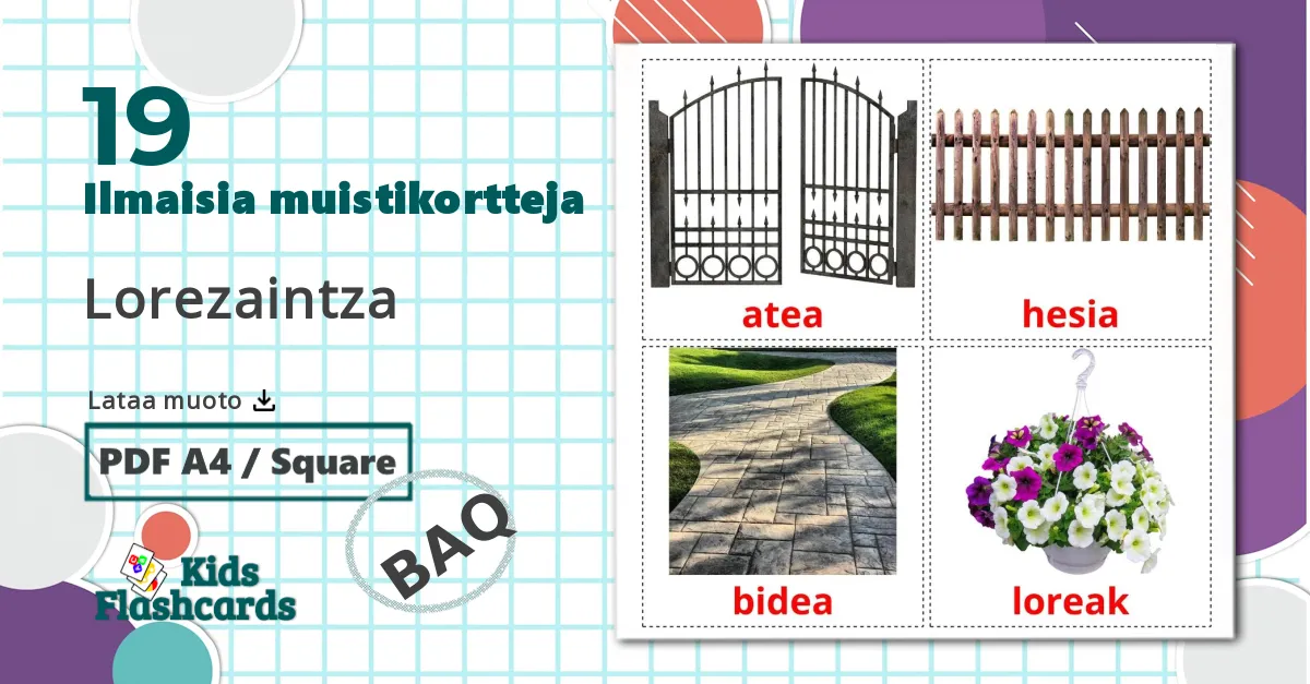 19 Puutarha lasten kuvakortit