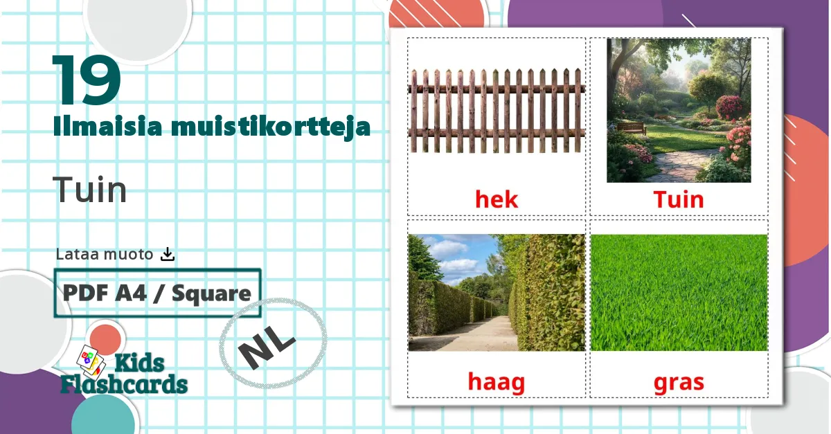 19 Tuin lasten kuvakortit