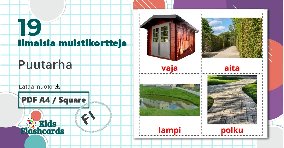 19 Puutarha lasten kuvakortit