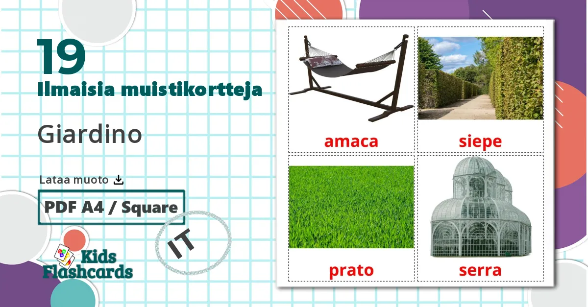 19 Giardino lasten kuvakortit