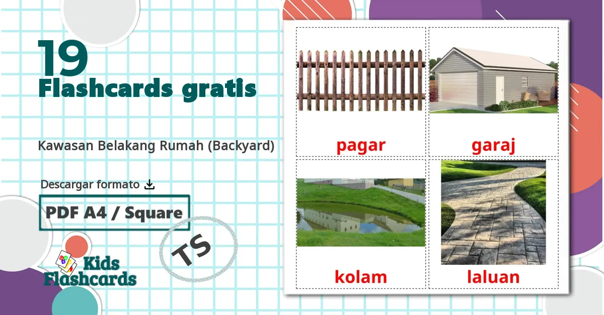 19 tarjetas didacticas de Kawasan Belakang Rumah (Backyard)