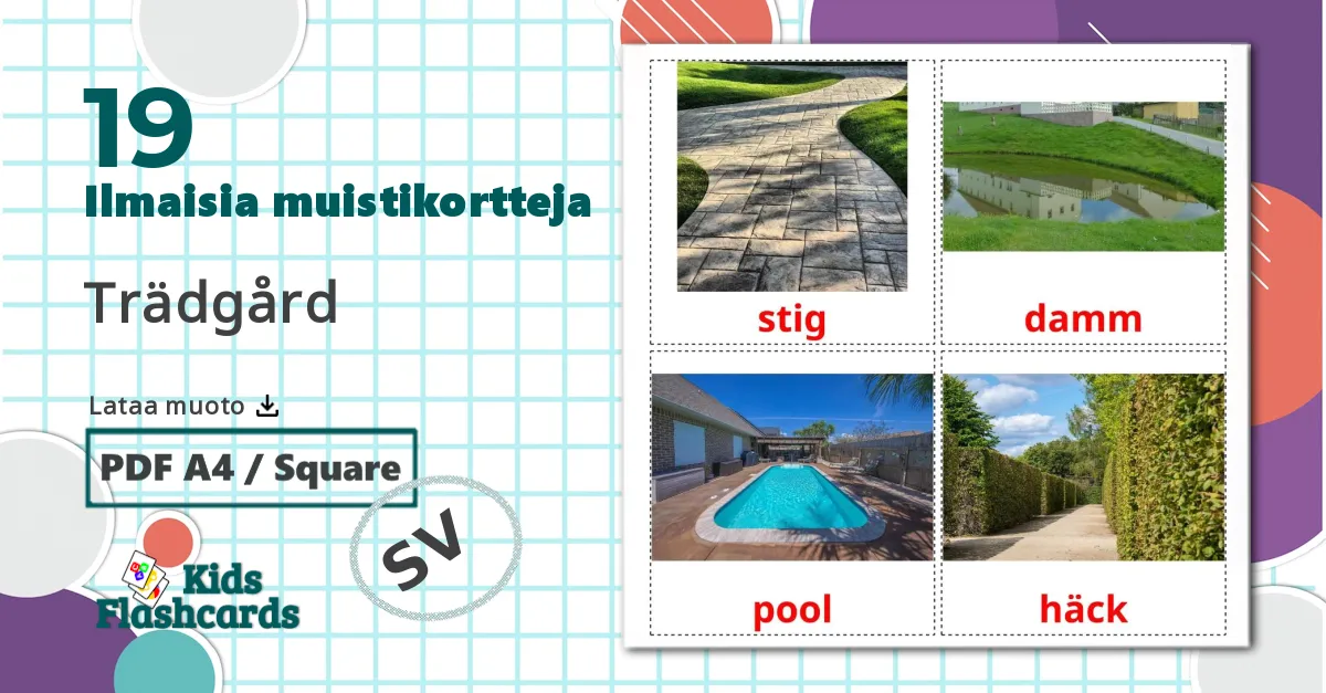 19 Trädgård lasten kuvakortit