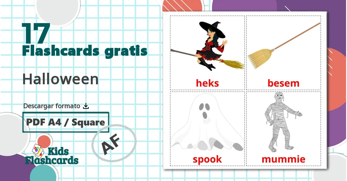 Halloween - tarjetas de vocabulario en afrikáans