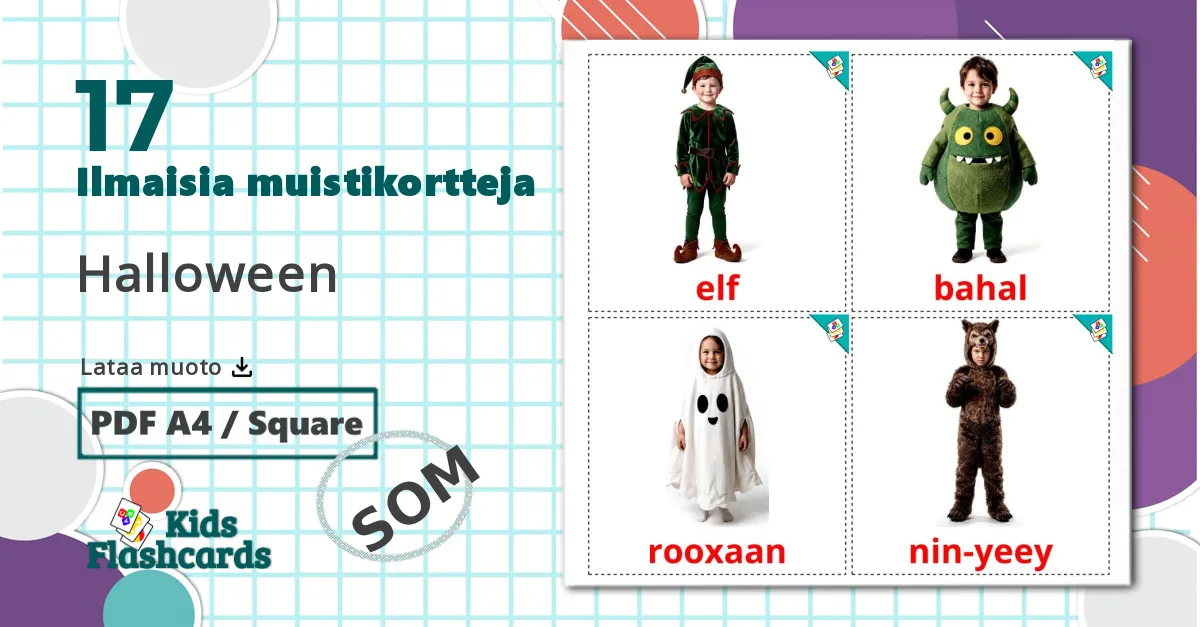 17 Halloween lasten kuvakortit