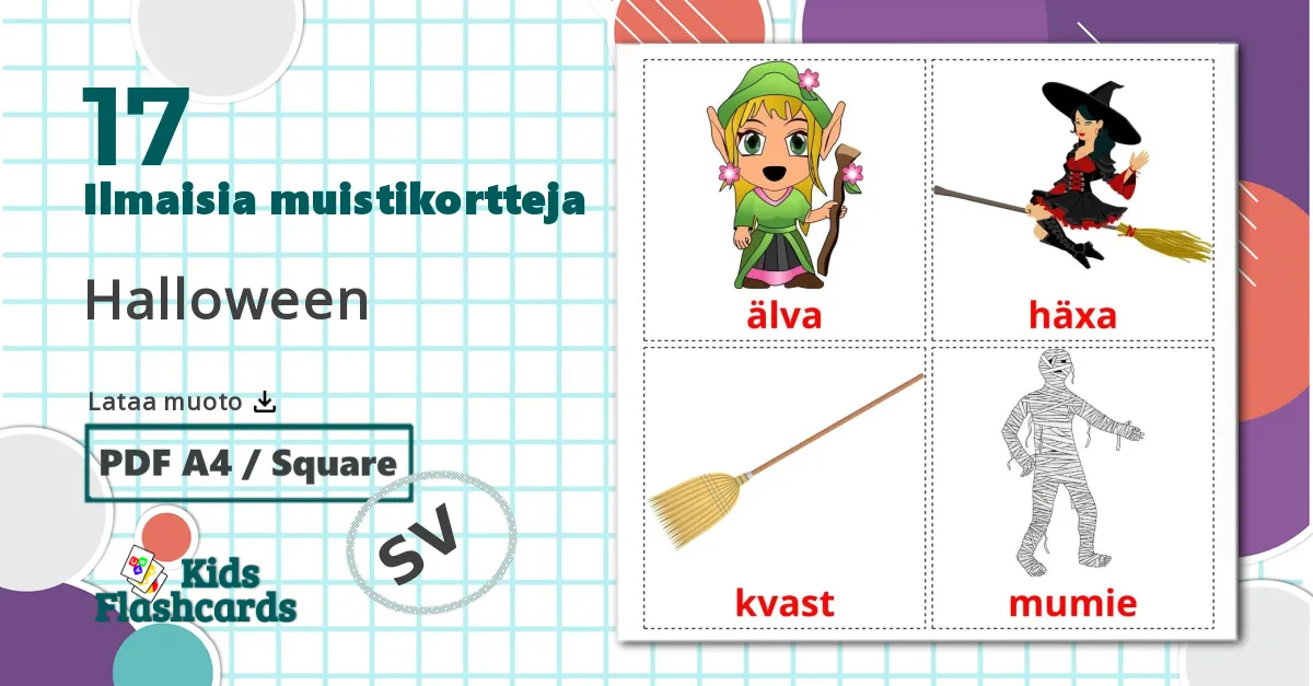 17 Halloween lasten kuvakortit