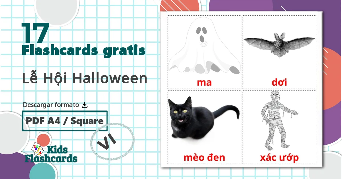 17 tarjetas didacticas de Lễ Hội Halloween