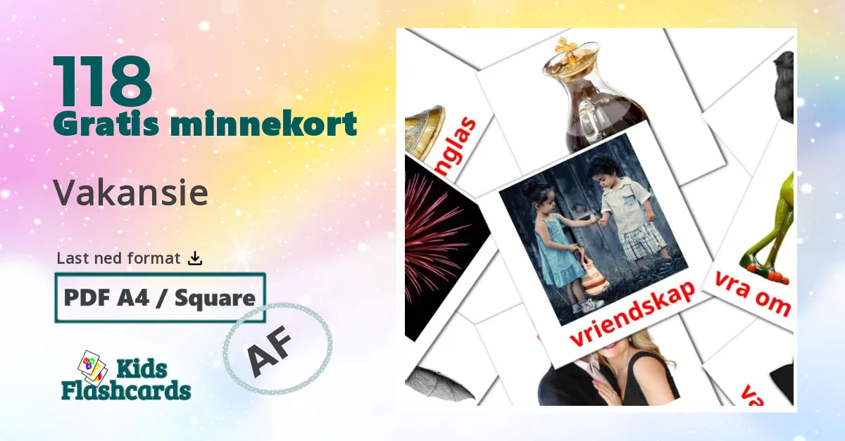 Vakansie bildekort for barn på afrikaans