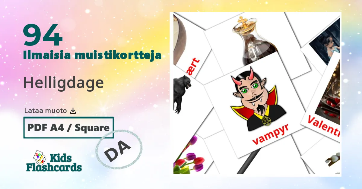 94 Helligdage lasten kuvakortit