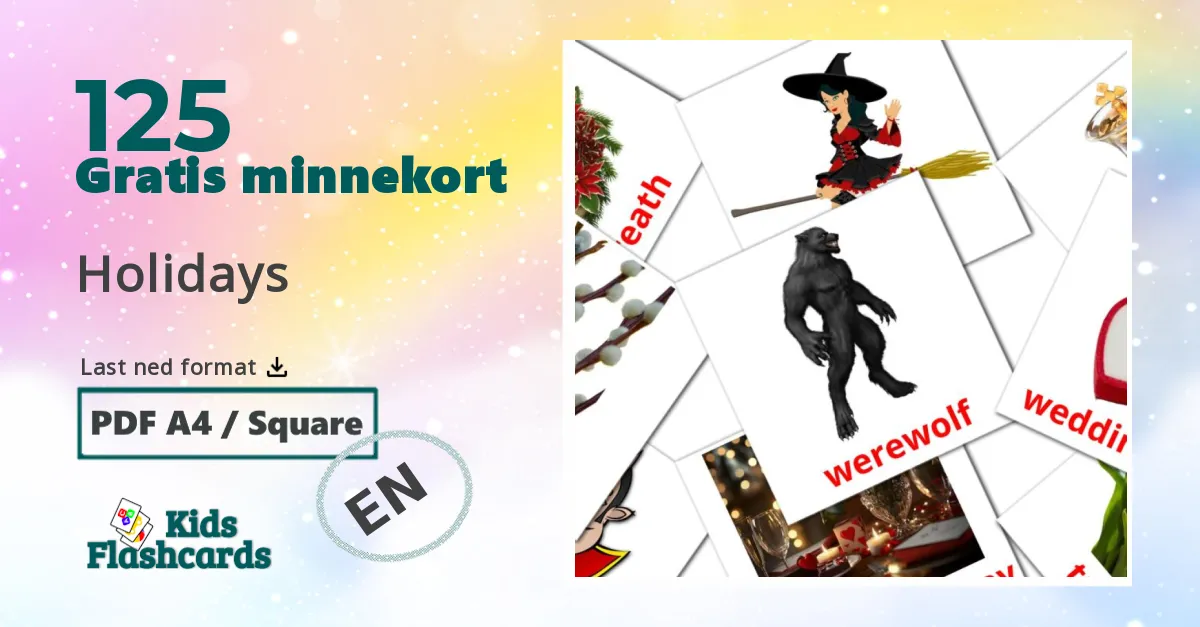 Holidays bildekort for barn på engelsk