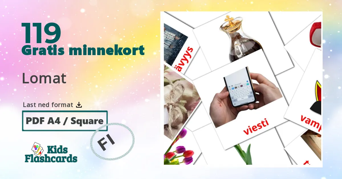 Lomat bildekort for barn på finsk