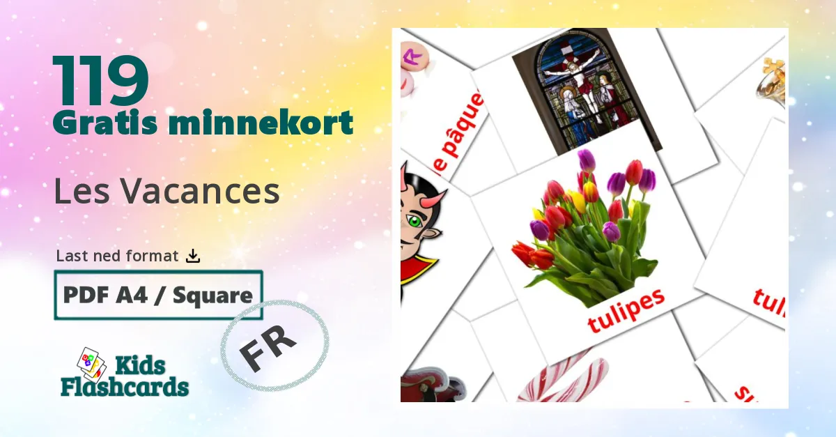Les Vacances bildekort for barn på fransk