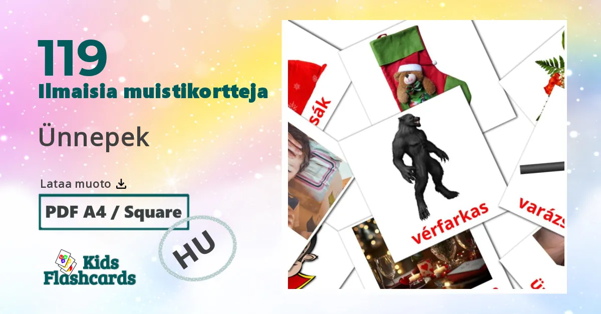 Ünnepek – lasten kuvakortit unkariksi sanastoon