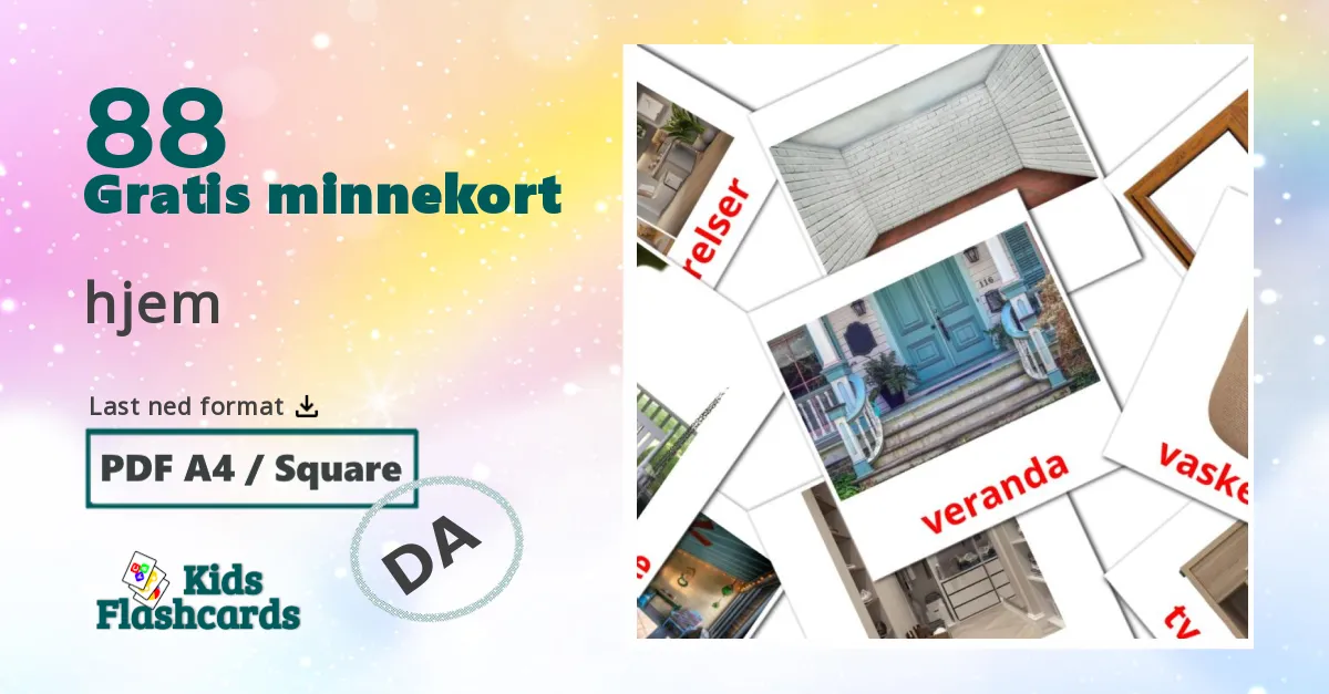 hjem bildekort for barn på dansk