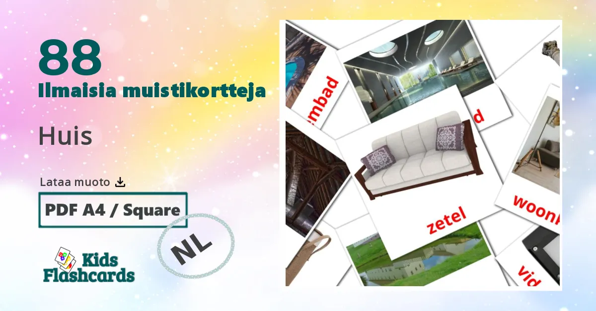 Huis – lasten kuvakortit hollanninksi sanastoon
