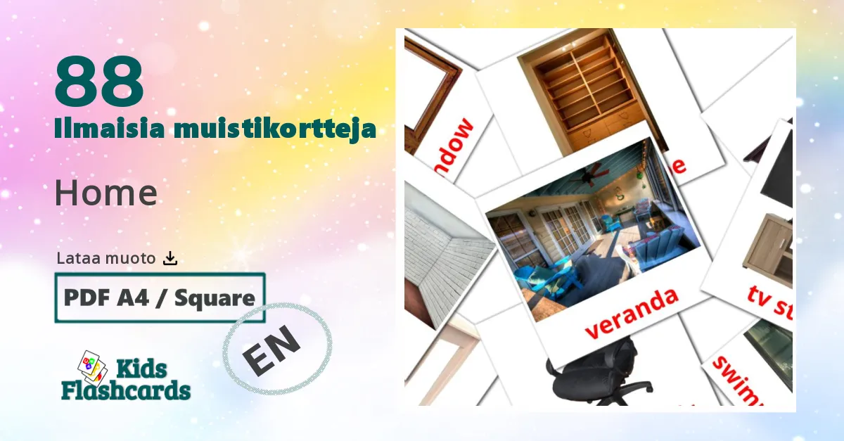 Home – lasten kuvakortit englantiksi sanastoon
