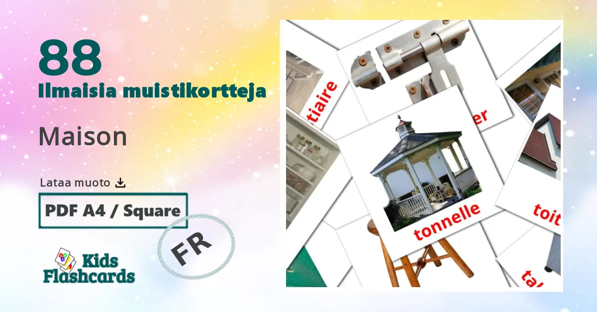 Maison – lasten kuvakortit ranskalaiseksi sanastoon