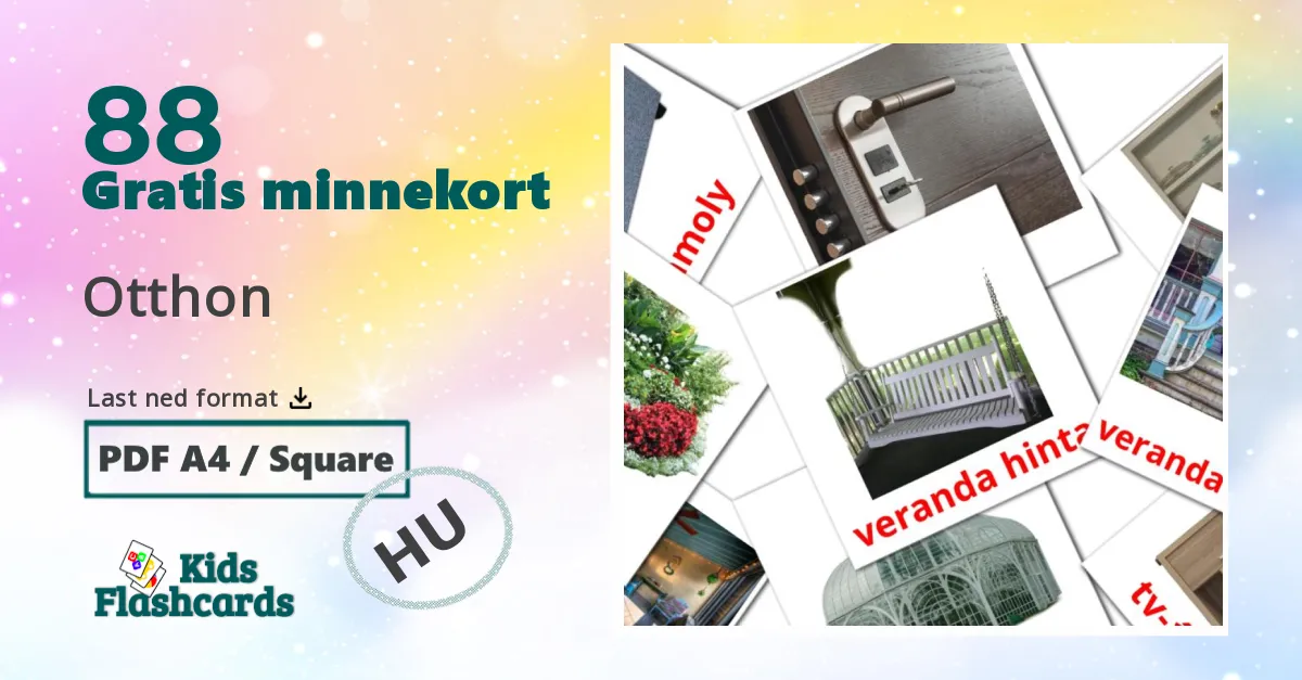 Otthon bildekort for barn på ungarsk