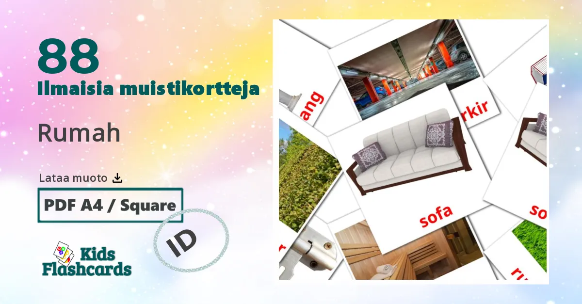 Rumah – lasten kuvakortit indonesialaiseksi sanastoon