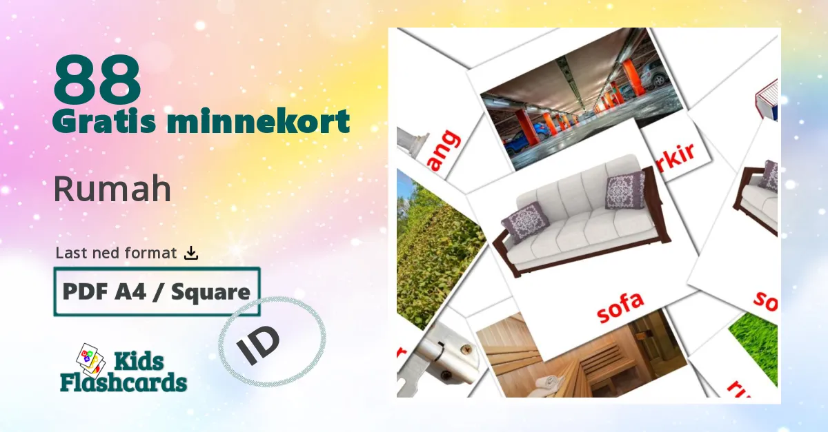 Rumah bildekort for barn på indonesisk
