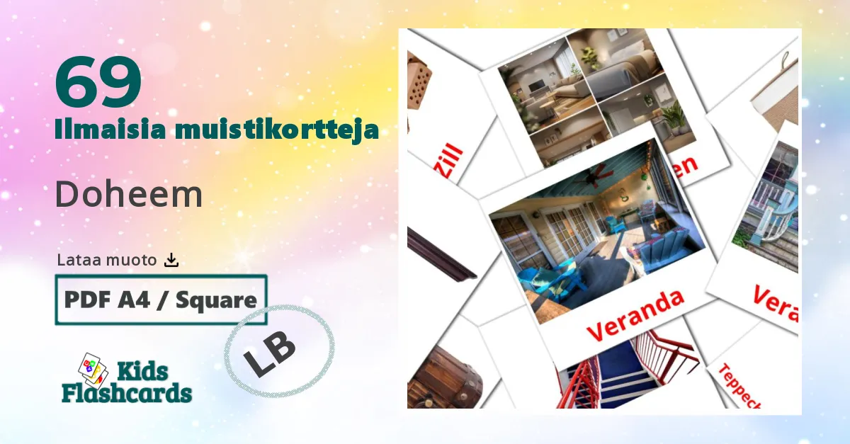Doheem – lasten kuvakortit luxemburginksi sanastoon
