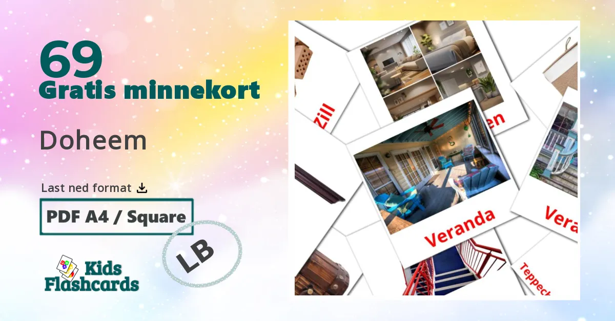 Doheem bildekort for barn på luxembourgsk